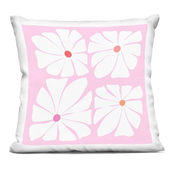 Four Contemporary Daisies Pink Floral Zipper Polyester 18 in. X 18 in. Throw Pillow