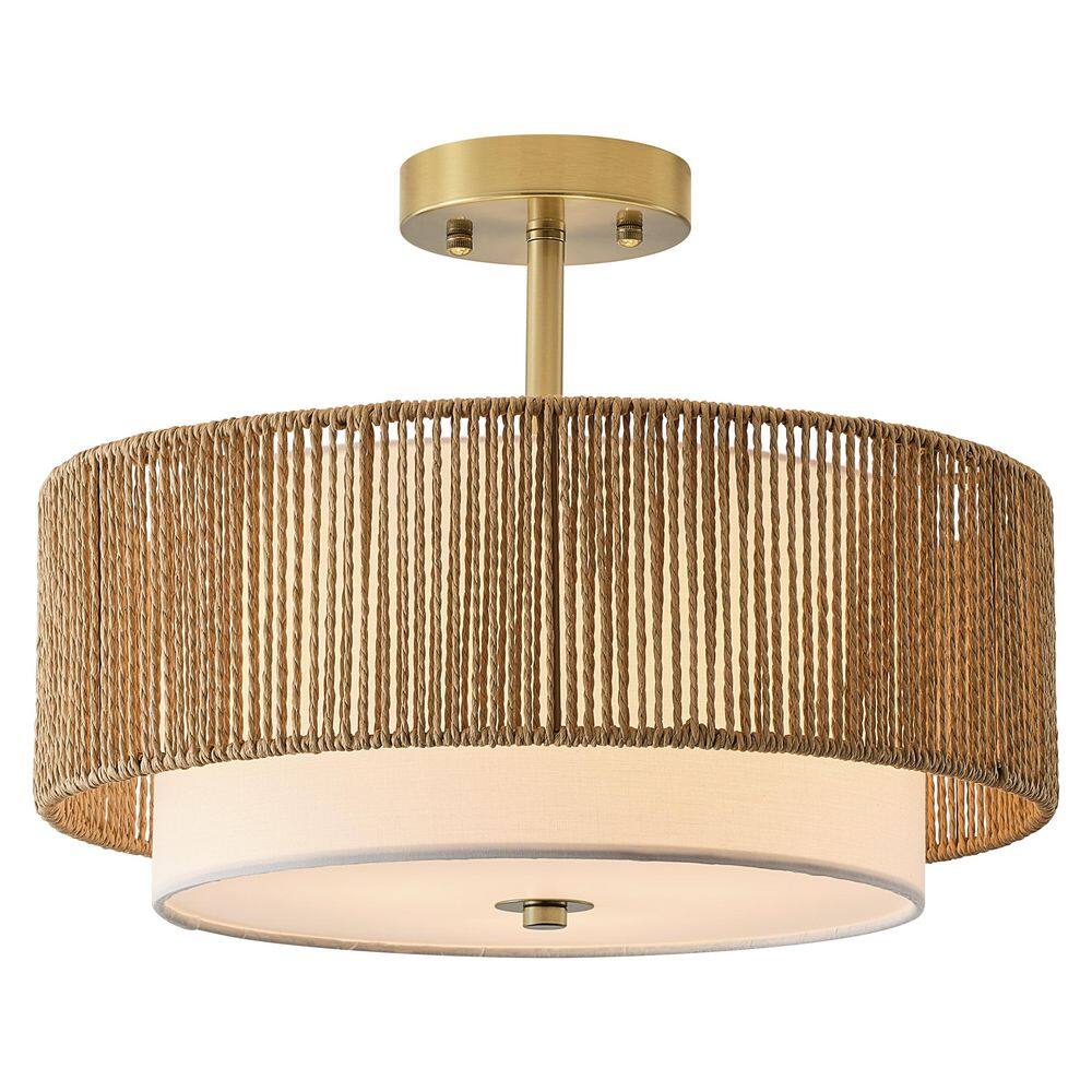 Modern Gold Boho Drum Ceiling Light, 3-Light Woven Shade Semi Flush Mount with E26 Base for Bedroom price history on PriceWatchPro