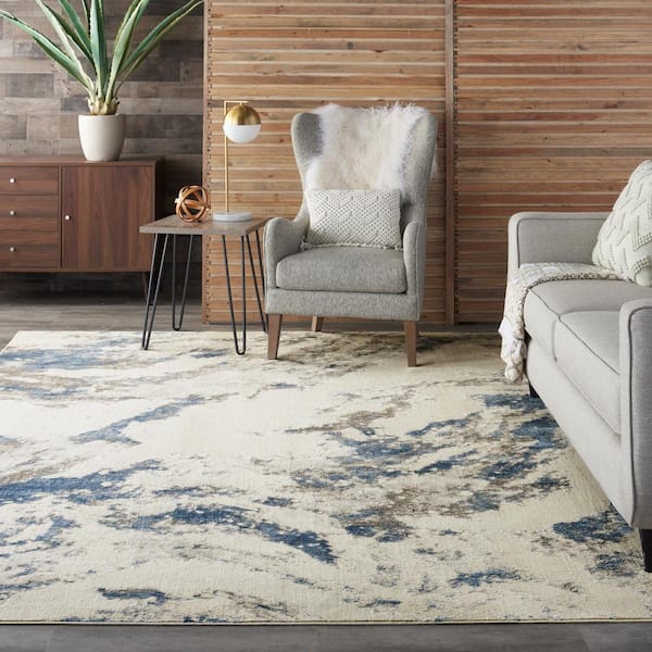 Silky Textures Blue/Ivory/Grey 8 ft. x 11 ft. Abstract Contemporary Area Rug