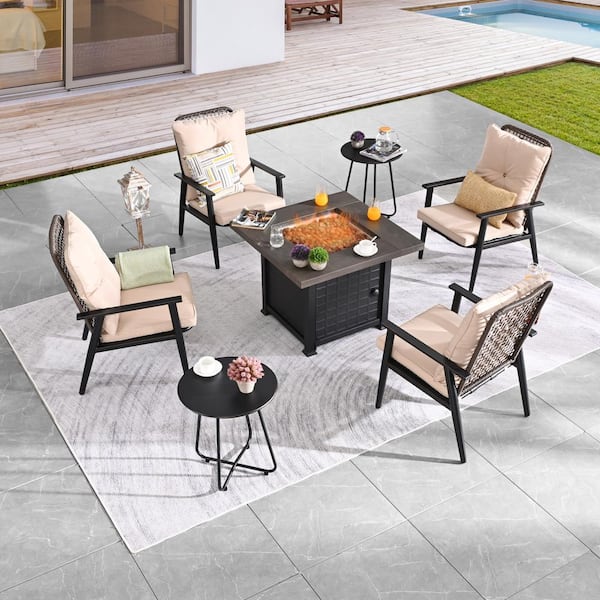 Patio Festival 7-Piece Metal Patio Conversation Set with Beige Cushions