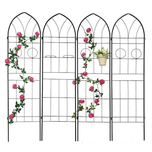 78 .7 in. Metal 4 Pack Garden Trellis in Black