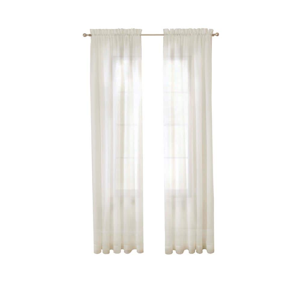 Ivory Sheer Cotton Polyester Rod Pocket Window Drapes, 59 x 84 in