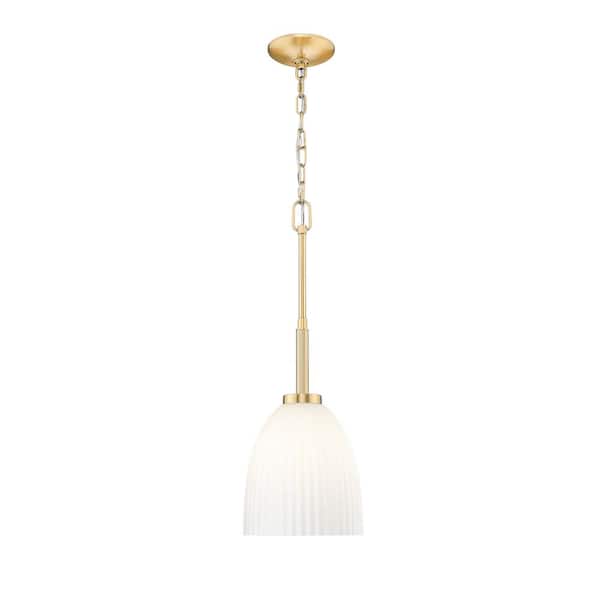 Naya 100-Watt 1 Light Modern Gold Pendant Light with Matte Opal Glass Shade and No Bulb Included