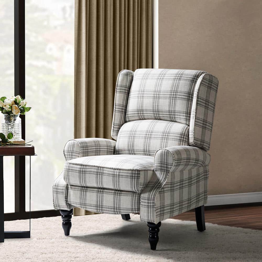 JAYDEN CREATION Bogazk Plaid Gray Fabric Standard No Motion Recliner HRCHD0194 1 The Home Depot