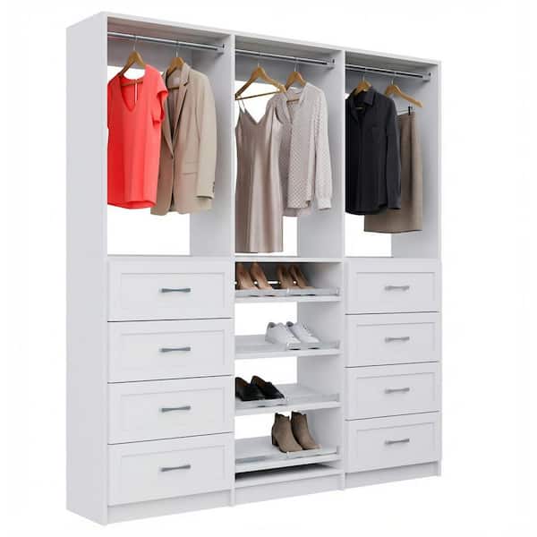 Alto 93 in. W White Tower System Shaker 2 4-Drawer with Hang and Shoe-Shelves with Hang 9-Shelf Wood Closet System