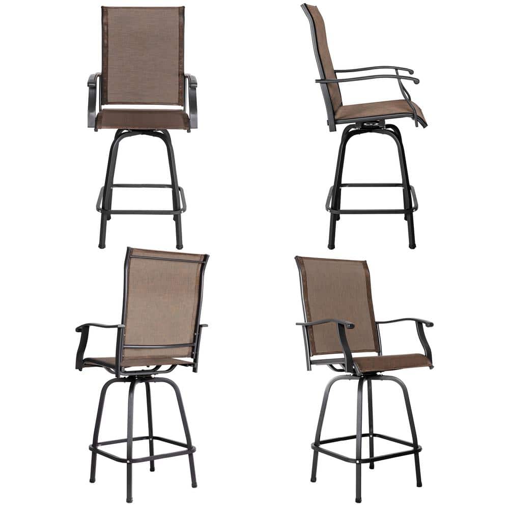 Brown Metal Bar Height Armchair Stool Set with Gold Speckles