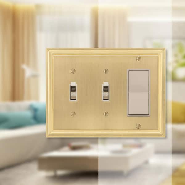 Hallcrest 3 Gang 2-Toggle and 1-Rocker Metal Wall Plate - Satin Brass