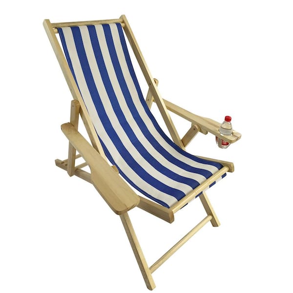 Miscool Anky Stripe Dark Blue Wood Lawn Chair, Lightweight Recliner Arm Chair with Adjustable for Camping Beach Garden Outdoor