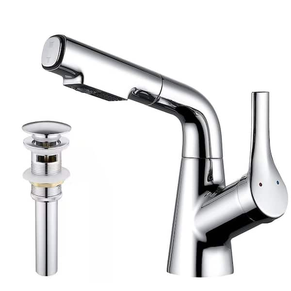 Single Handle Waterfall Wall Mount Bathroom Sink Faucet Drain Kit Included with Adjustable Height in Polished Chrome