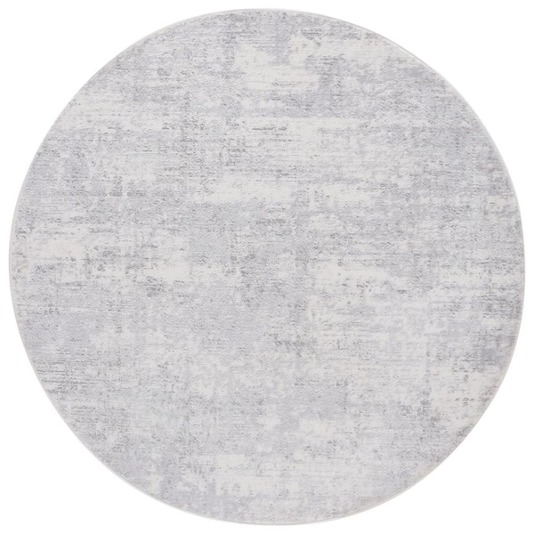 Amelia 8 ft. x 8 ft. Round Ivory/Light Gray Abstract Distressed Area Rug