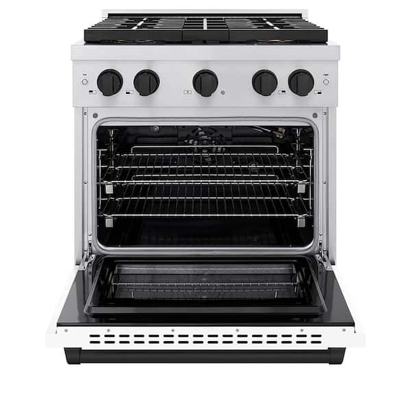Autograph 30 in. 4.2 cu. ft. Gas Range with 4-Burner Cooktop and Gas Oven with White Matte Door and Matte Black