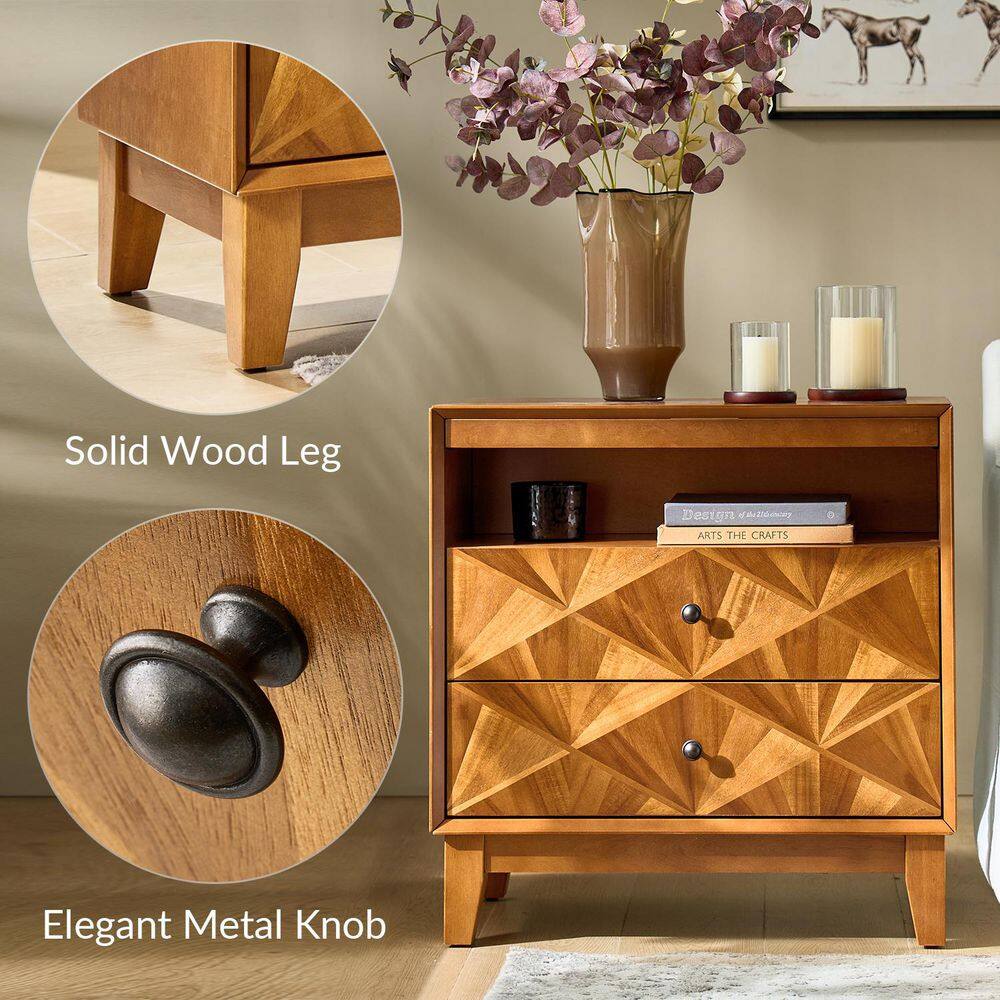 Jaime 28 in. Walnut Square Wood End Table with Type-C and USB - thumbnail 6