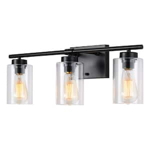 22.8 in. 3-Light Black Vanity Light with Clear Glass Shade