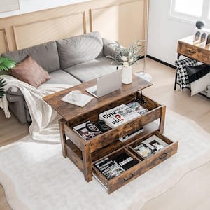 42 in. Wide Rustic Brown Lift Top Coffee Table with 2-Storage Drawers andHidden Compartment for Living Room