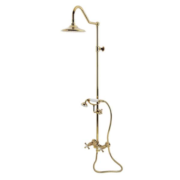 Kingston 3-Handle 1-Spray Shower Combo in Polished Brass