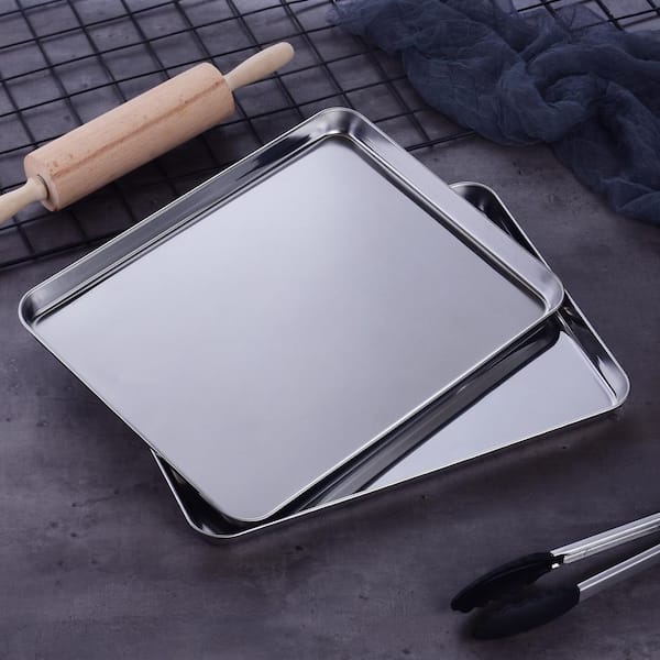 Baking Sheet Pan Set of 2, Vesteel Stainless Steel 16 x 12 inch Half Cookie Baking  Pans, Rectangle Oven Trays for Cooking, Textured Surface 