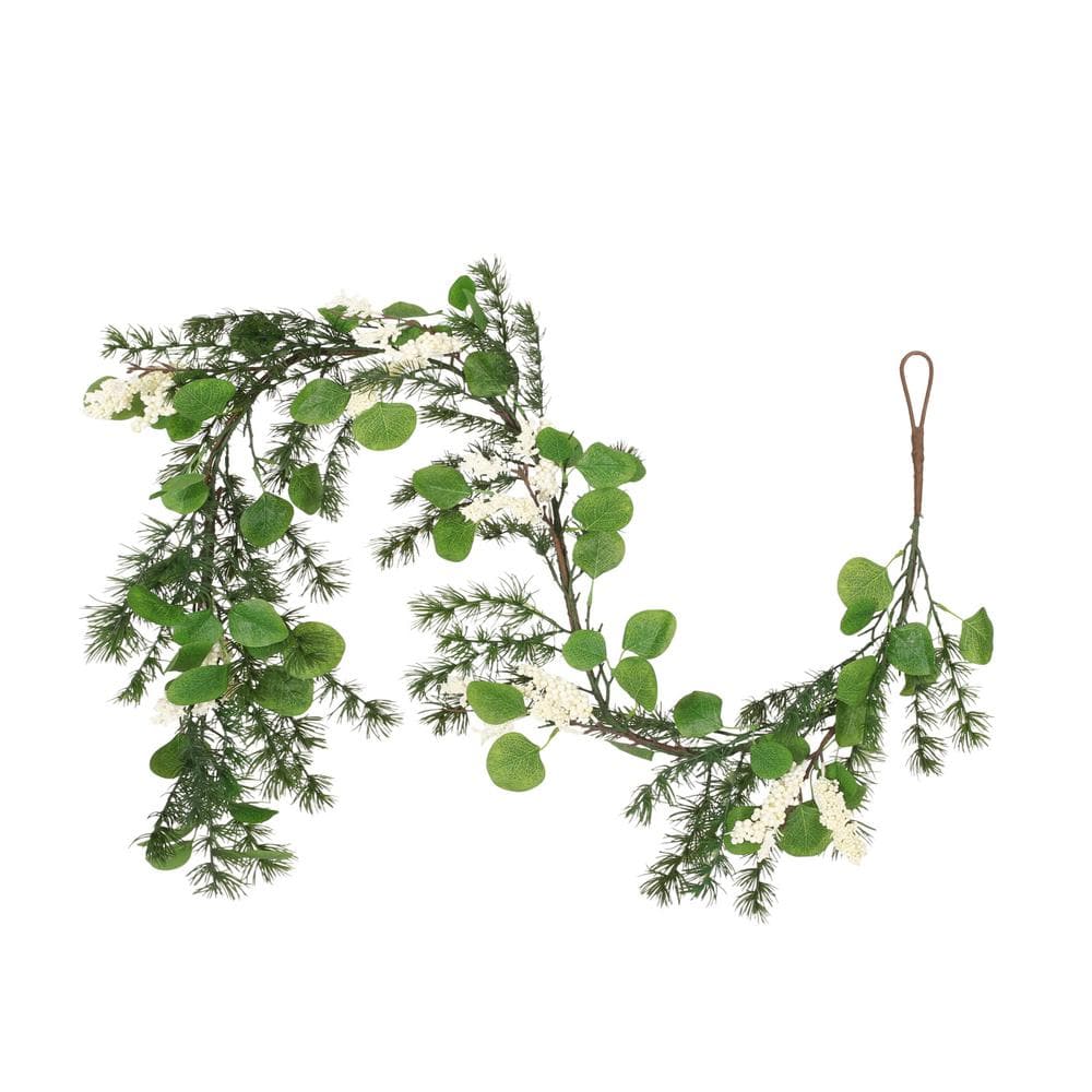 5 ft. Green Artificial White Berry Garland Can Be Hung Over Fireplace or En