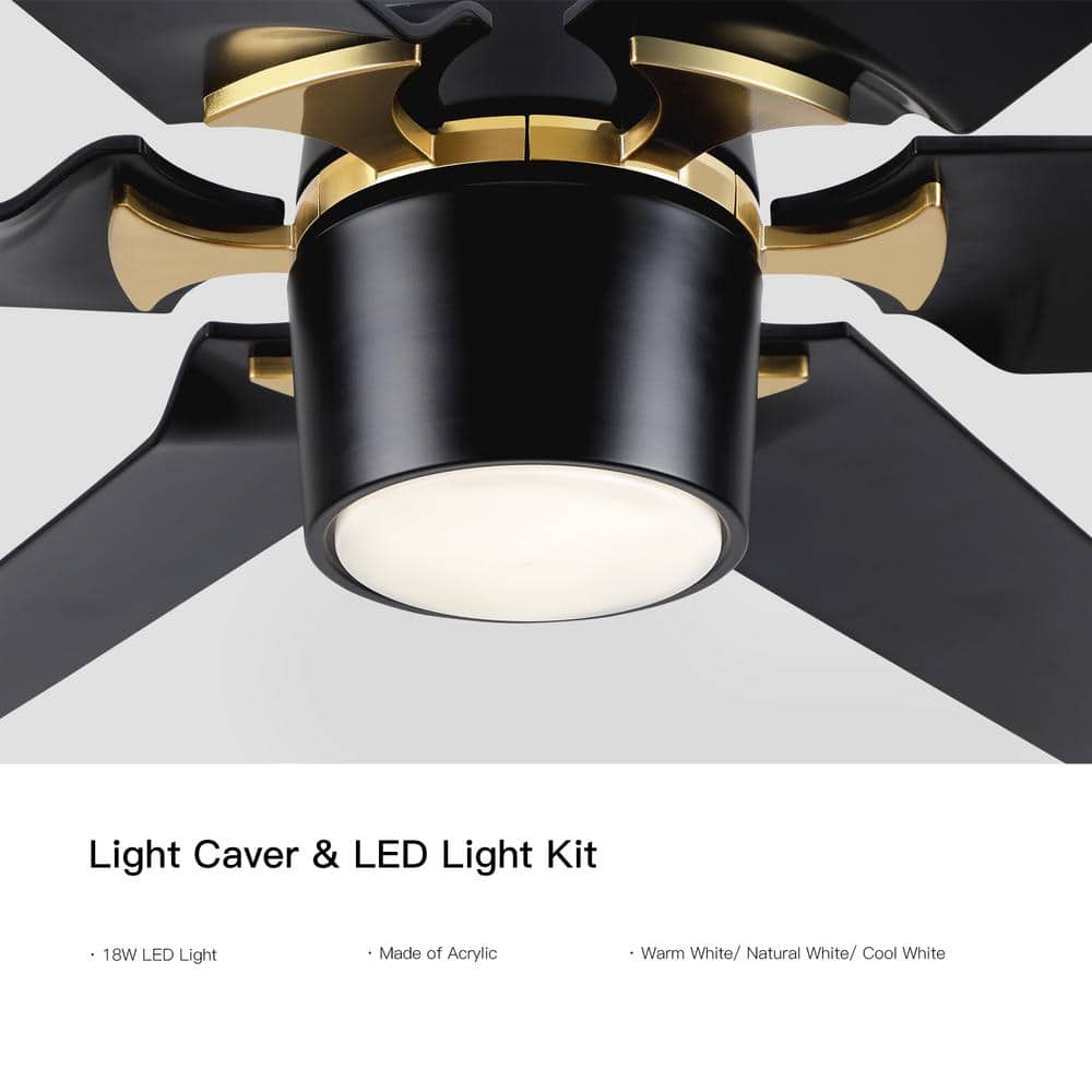 Modern 60'' Black and Gold Ceiling Fan with LED Light and Remote