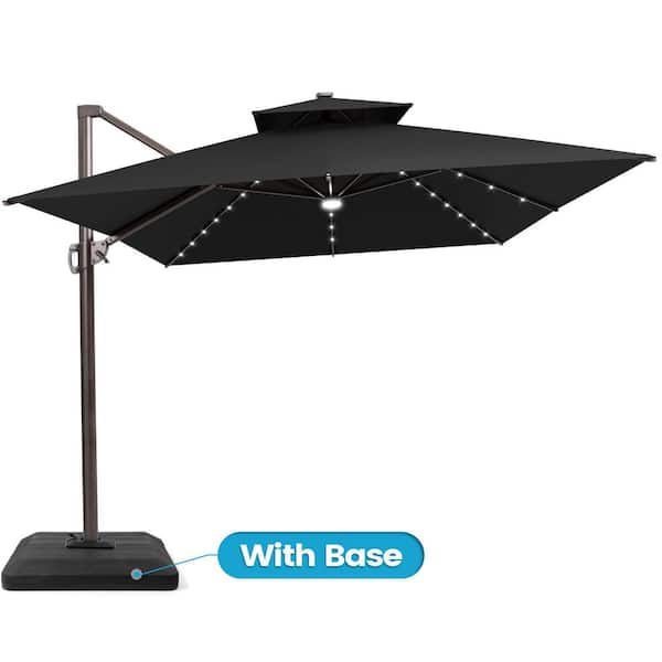 13 ft. x 10 ft. LED Rectangular Swivel Double Cantilever Patio Umbrella in Black with 220 lb. Base
