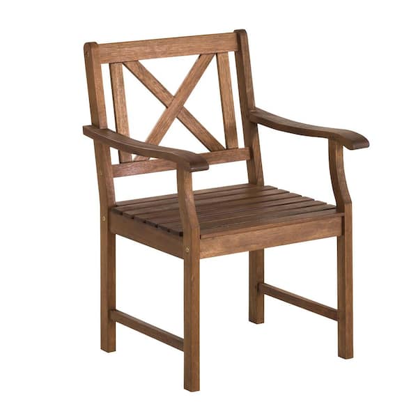 Natural Wood X-Back Dining Chair with Arms