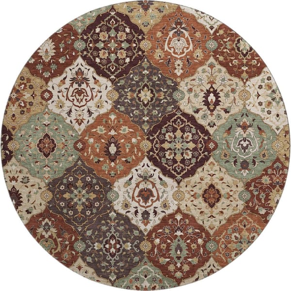 Mayfield Premium Machine Washable Abstract AMF2292 Paprika 8 ft. x 8 ft. Round Rug