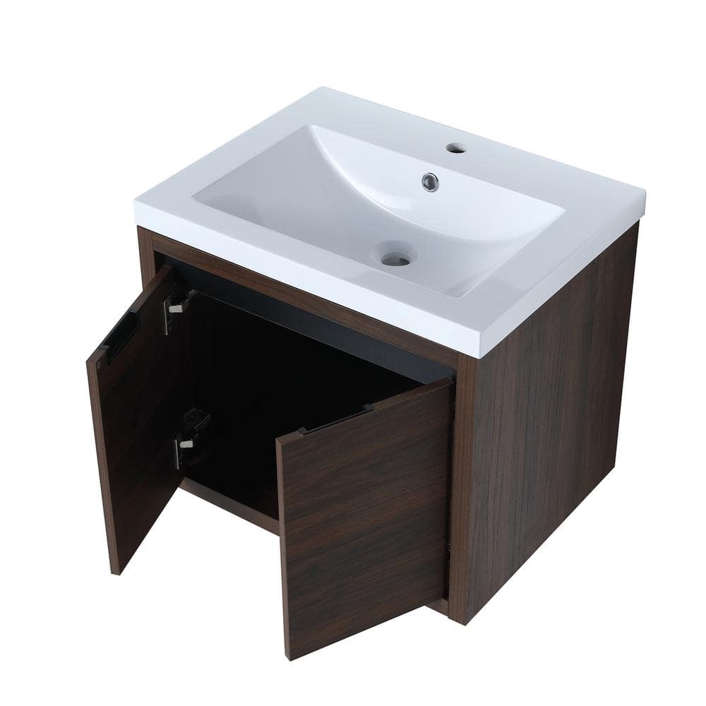 24 inch California Walnut Bathroom Vanity with White Resin Top