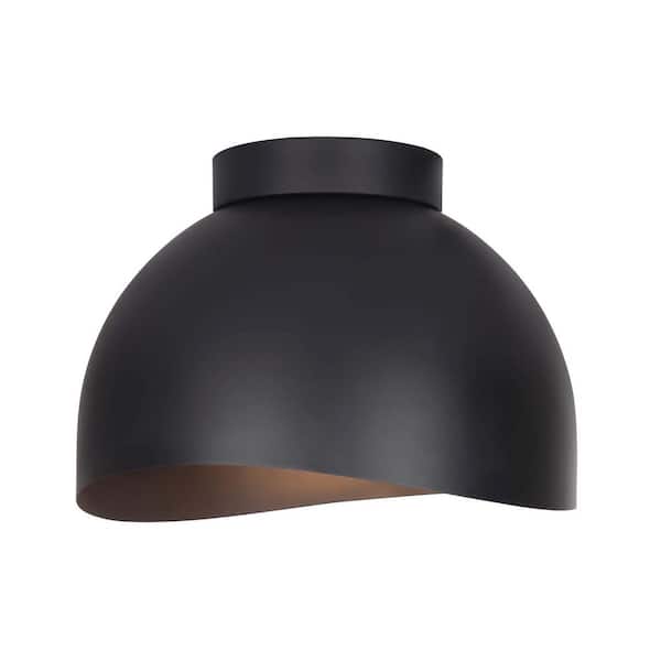 CANARM Henlee 11 in. 1-Light 60-Watt Modern Matte Black Flush Mount with Matte Black Metal Shade