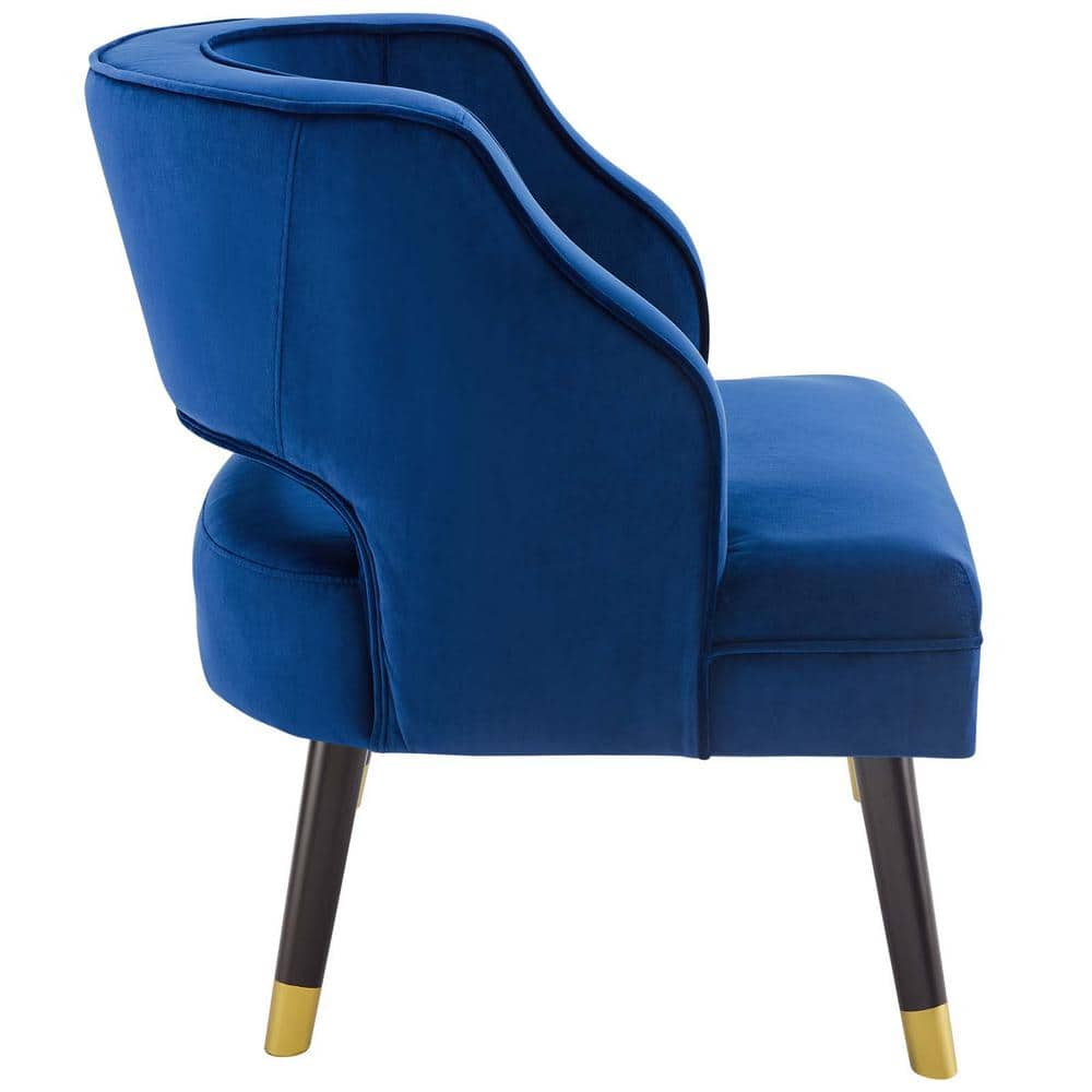 Elegant Navy Blue Velvet Wood Accent Chair with Tufted Back