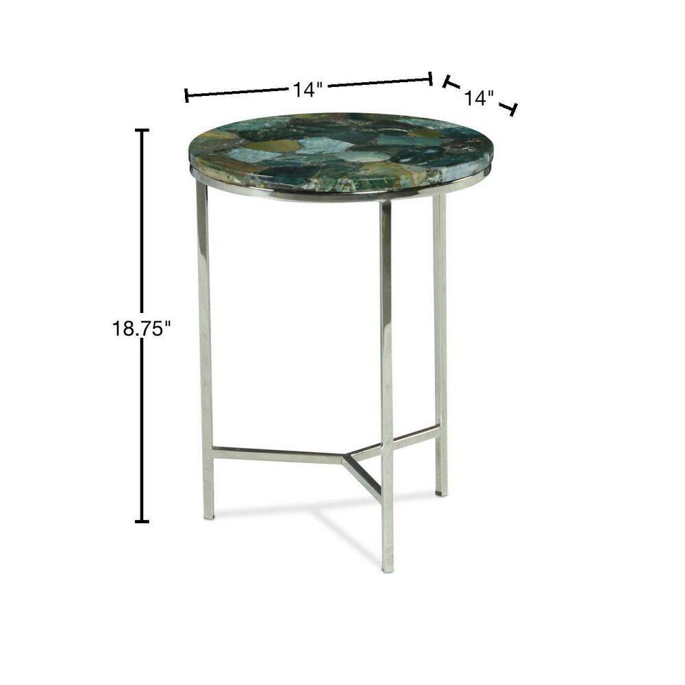 Foster Emerald Jasper Stone and Chrome Round Occasional Table