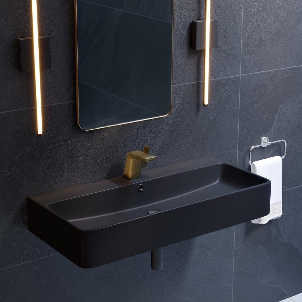 Carre 36 in. Rectangle Wall Mount Bathroom Sink in Matte Black price history on PriceWatchPro