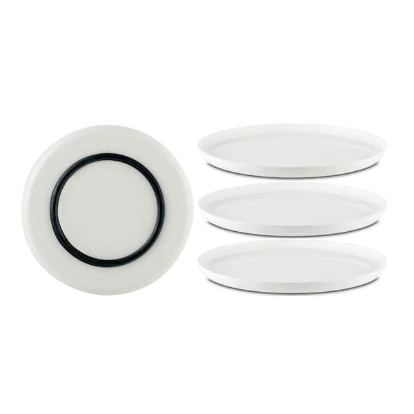 Palm Outdoor Australia Palm Non-slip Salad Plate,8in,White with Black Base,(Set of 4)