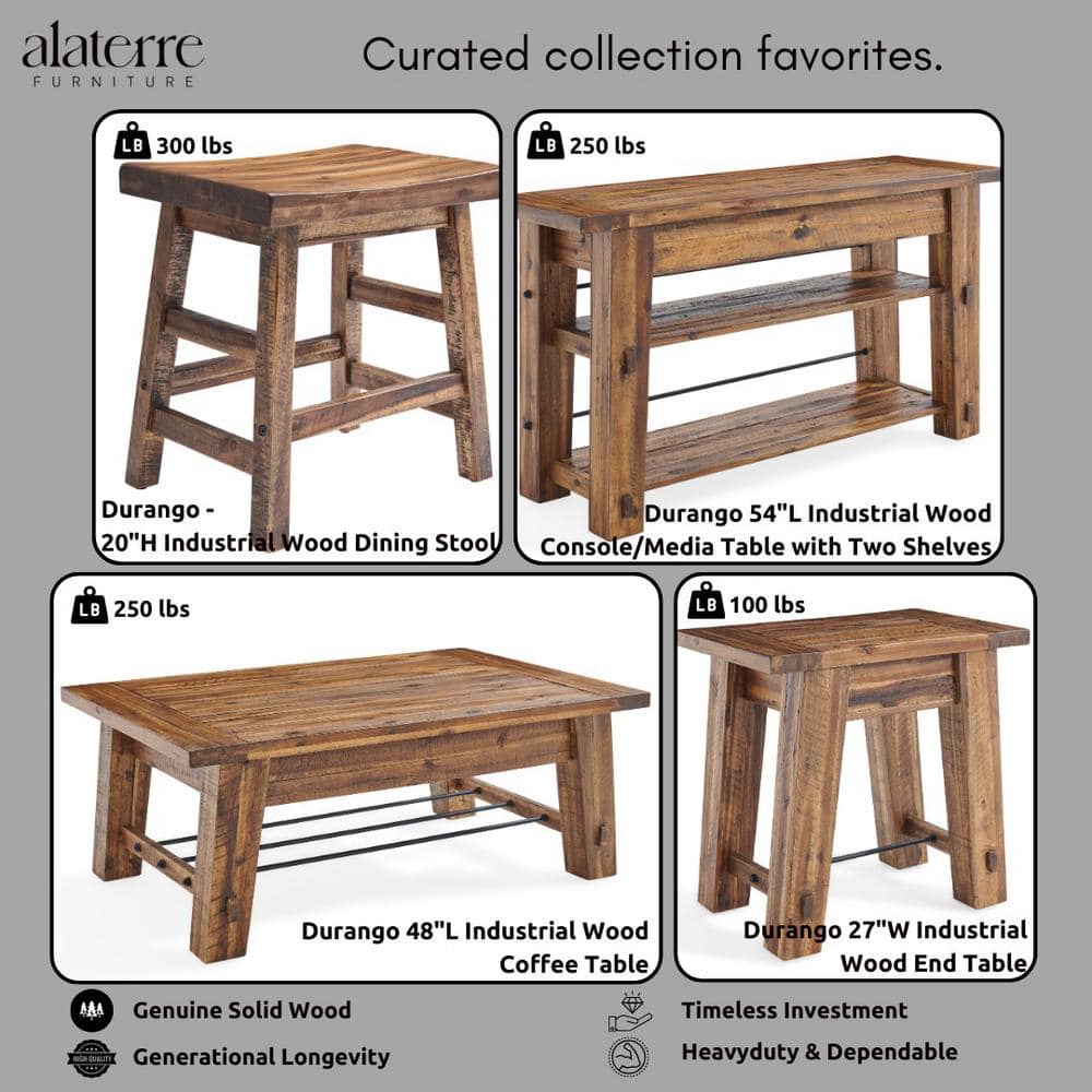 Durango 56'' Dark Brown Industrial Wood and Metal Console with Glass Shelves