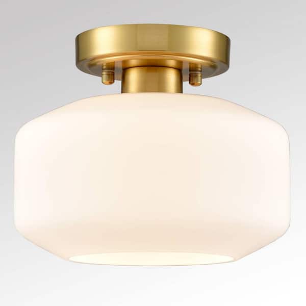 CLAXY 13.1 in. 1-Light Gold Modern Semi-Flush Mount with Frosted Glass Shade and No Bulbs Included 1-Pack