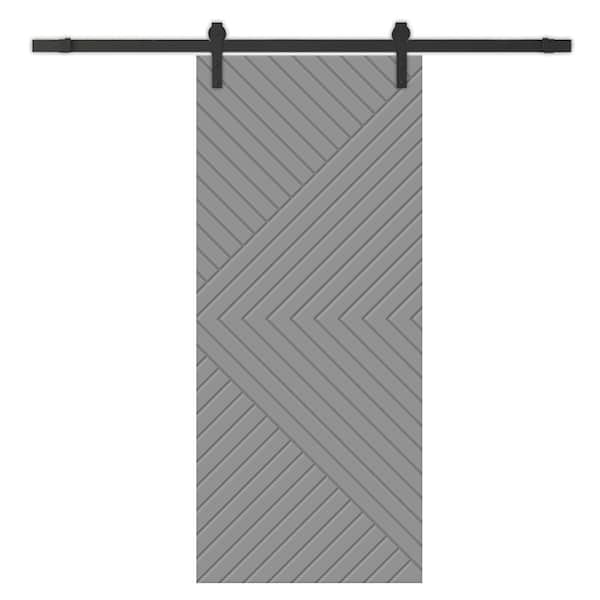 CALHOME Chevron Arrow 30 in. x 80 in. Fully Assembled Light Gray Painted MDF Modern Sliding Barn Door with Hardware Kit