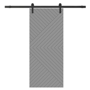 Chevron Arrow 28 in. x 84 in. Fully Assembled Light Gray Stained MDF Modern Sliding Barn Door with Hardware Kit