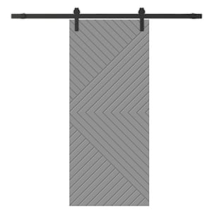 Chevron Arrow 32 in. x 84 in. Fully Assembled Light Gray Stained MDF Modern Sliding Barn Door with Hardware Kit