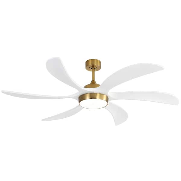 Breezary Dallin 65 in. Integrated LED Indoor White-Wood-Blade Gold Ceiling Fans with Light and Remote Control Included