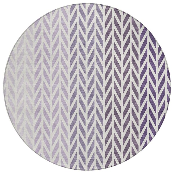 Chantille Machine Washable Indoor/Outdoor Abstract ACN3041 Purple 8 ft. x 8 ft. Round Rug