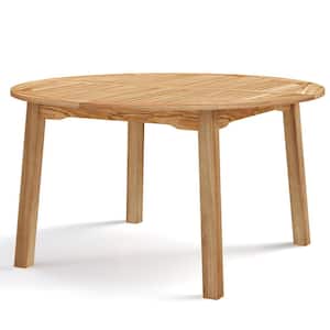Gymax Patio Solid Wood Dining Table w/ Umbrella Hole Teak