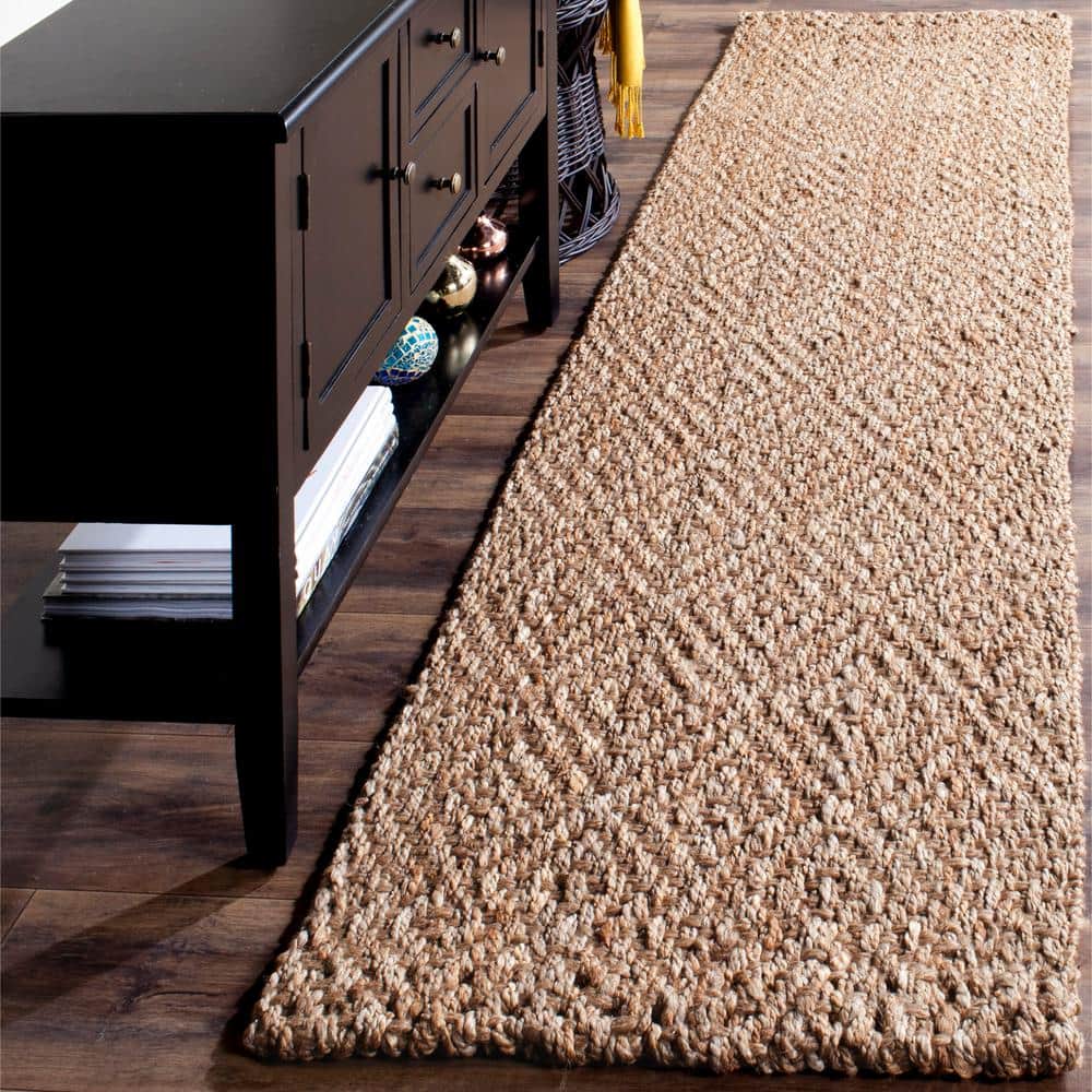 Emory Hand-Knotted Geometric Beige Jute Runner Rug, 2'3" x 6'