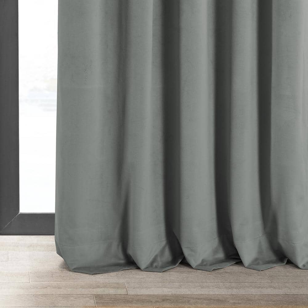 Silver Grey Velvet Thermal Blackout Curtains 96 Inch Long