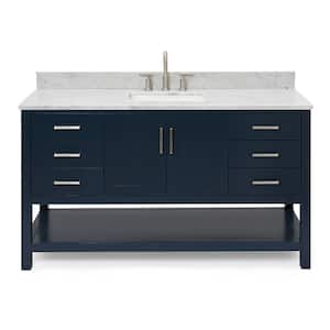 Magnolia 61 in. W x 22 in. D x 36 in. H Bath Vanity in Midnight Blue with White Marble Vanity Top with White Basin