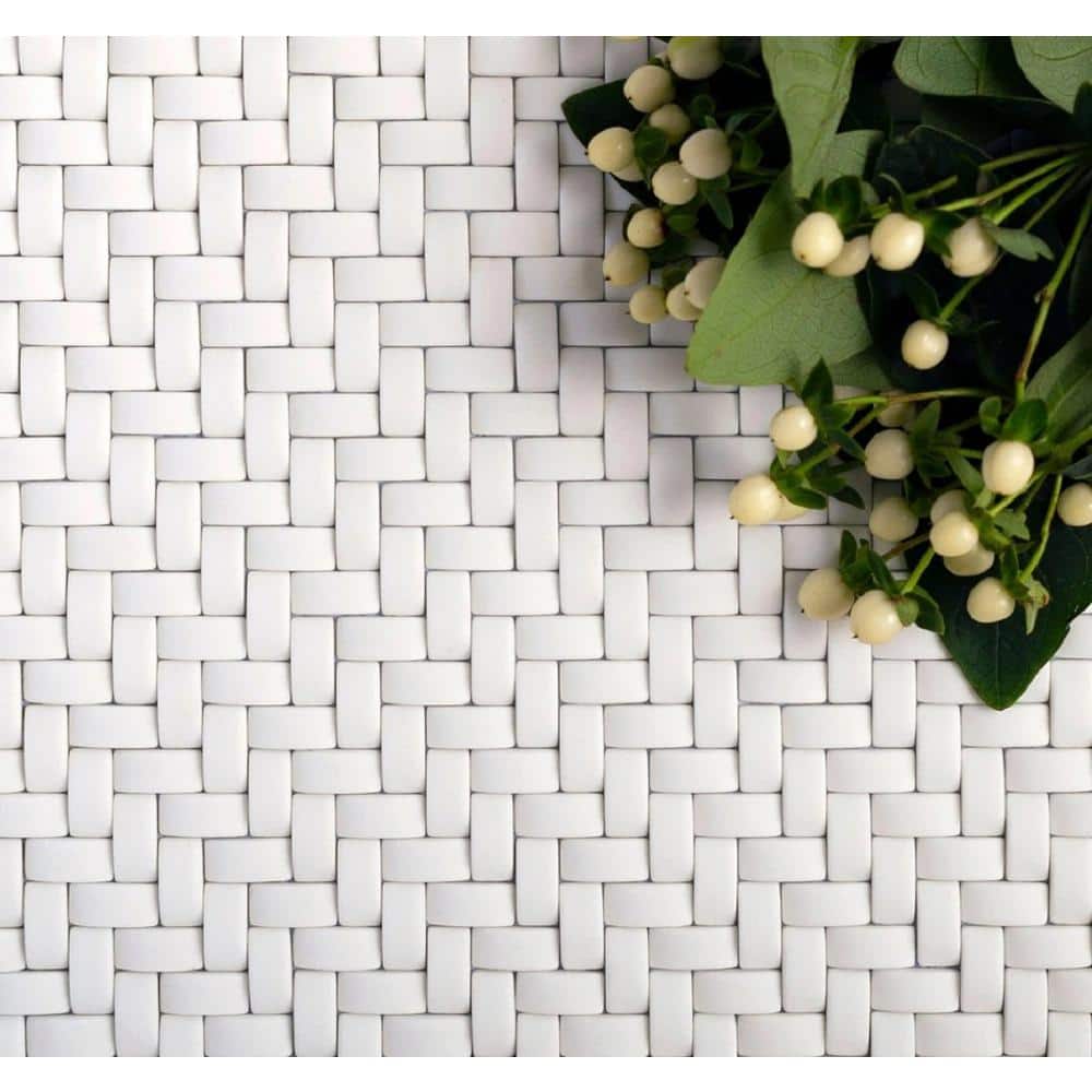 White Matte Basketweave Recycled Glass Mosaic Tile