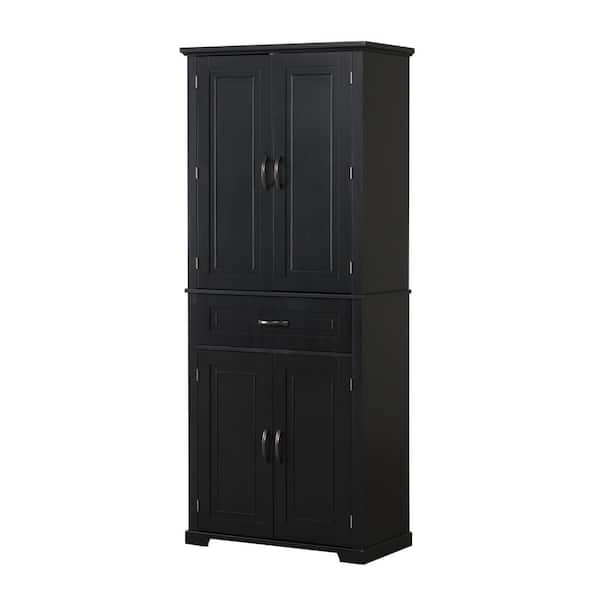 Tileon 30 in. W x 16 in. D x 72 in. H Black Freestanding Bathroom Linen Cabinet with Muti-Storage and Adjustable Shelf