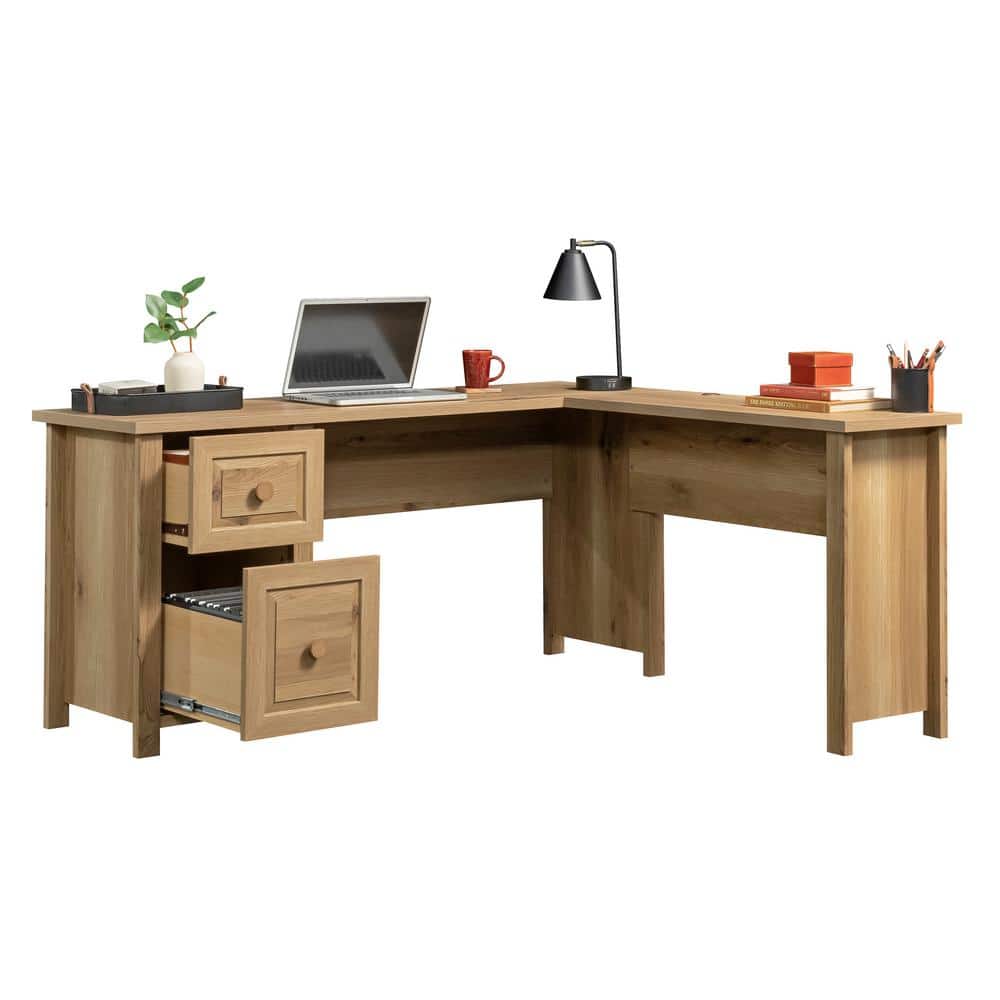 Timber Oak L-Shaped Computer Desk with Drawer and Filing Cabinet