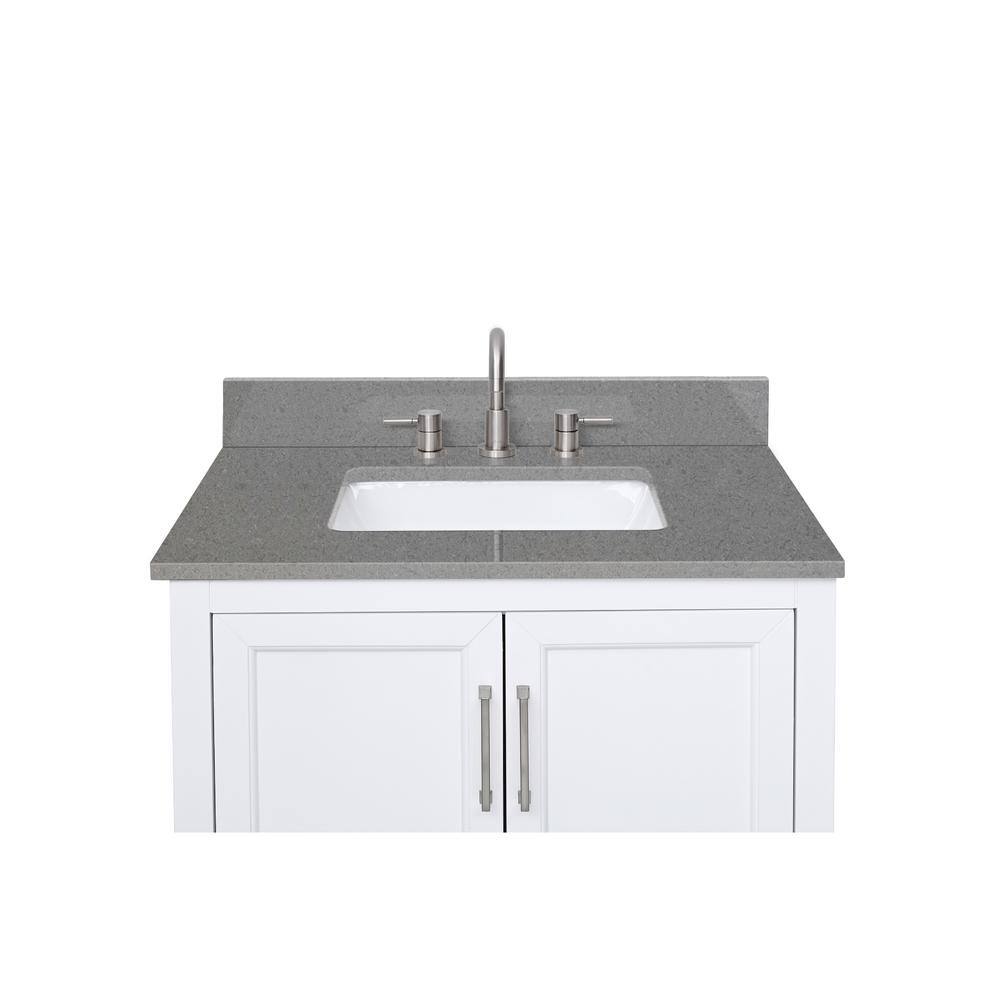 31'' Gray Quartz Single Bathroom Vanity Top with White Sink
