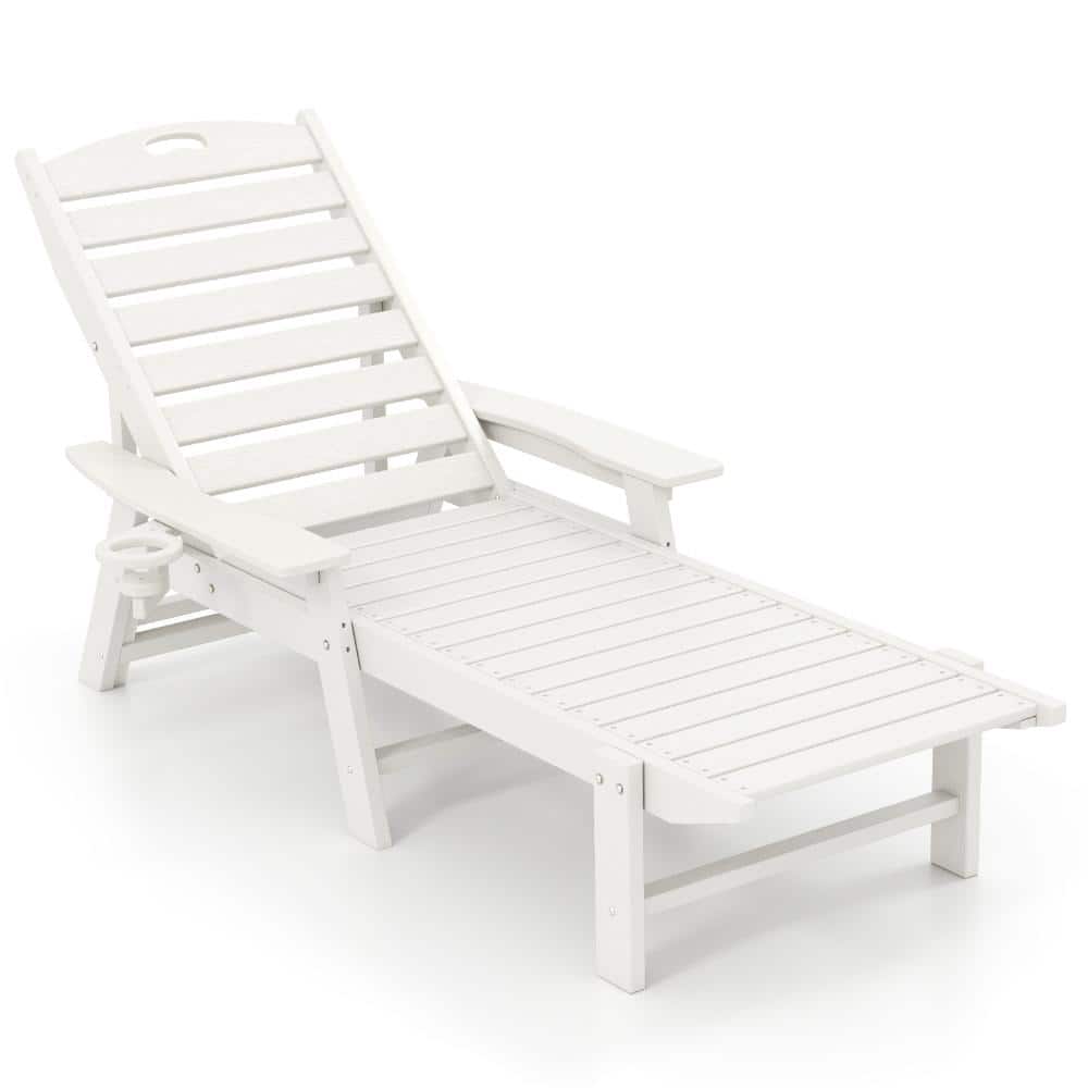 HDPE Patio Chaise Lounge with 4-Position Backrest and Cup Holder 330 lb. Capacity in White price history on PriceWatchPro
