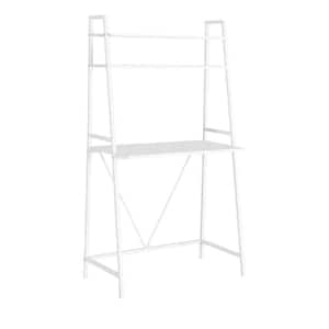 32 in. Rectangular White Ladder Desk with Open Storage