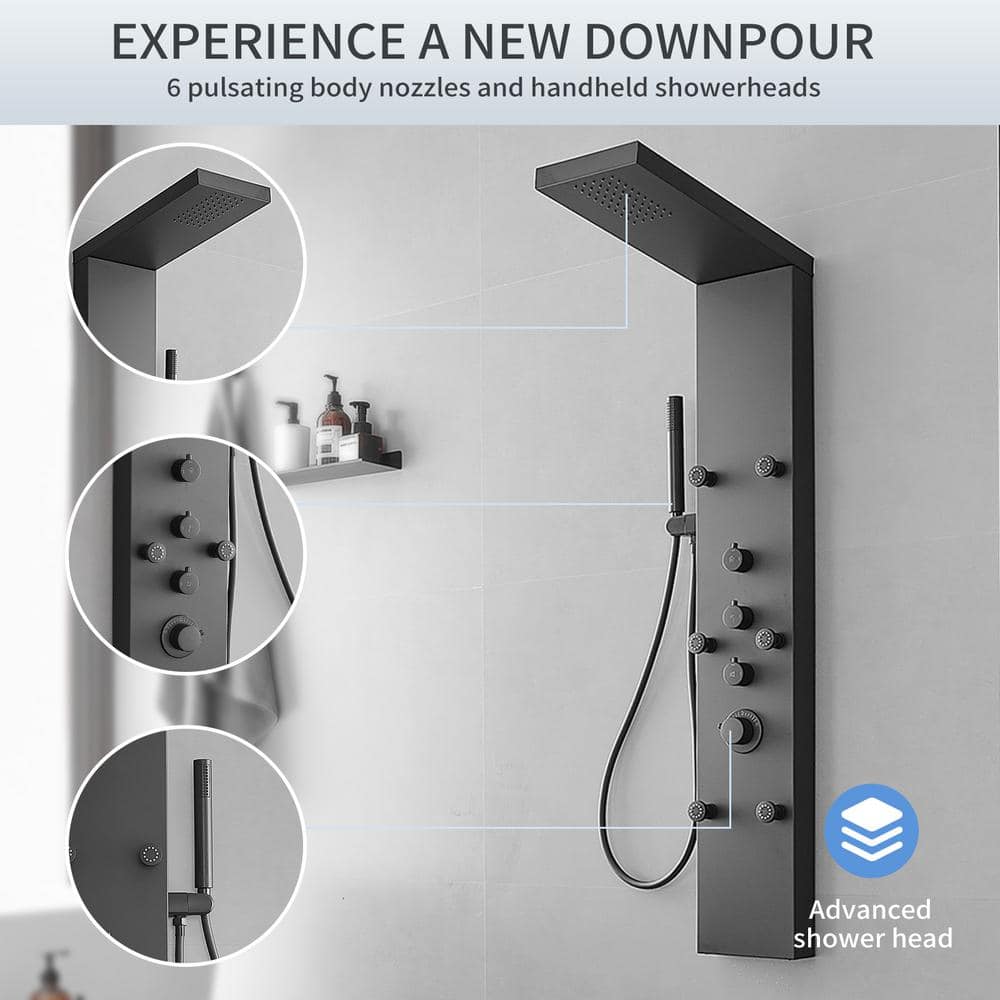Matte Black 47'' Stainless Steel Shower Panel with Jets