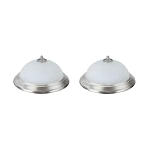 11 in. 15-Watt Satin Nickel Integrated LED Ceiling Flush Mount with Frosted Glass Diffuser (2-Pack)
